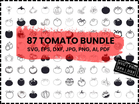 Tomato SVG Bundle | Tomato SVG PNG DXF EPS | Food Vegetable Clipart Cut Files for Cricut | Kitchen Garden Vector Design