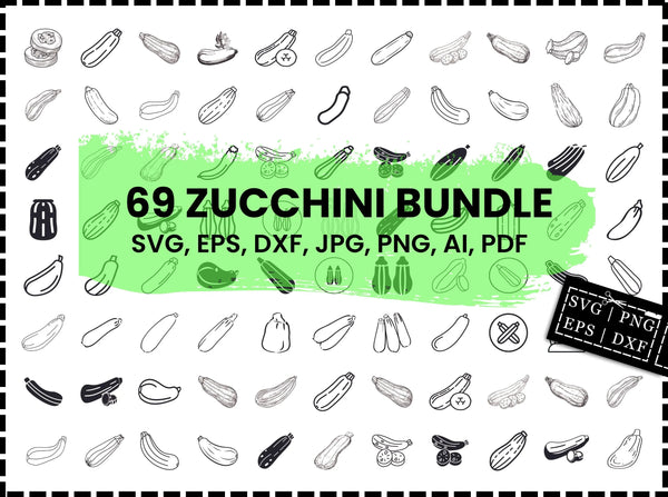 Zucchini SVG Bundle | Zucchini Vegetable SVG PNG DXF EPS | Zucchini Clipart Cut Files for Cricut | Food Garden Vector Design