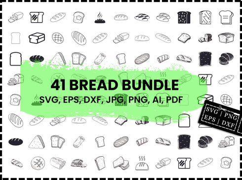 Bread SVG Bundle | Bakery Bread SVG | Bread Clipart PNG | Bread Cut Files for Cricut | Silhouette SVG DXF EPS | Food SVG | Download