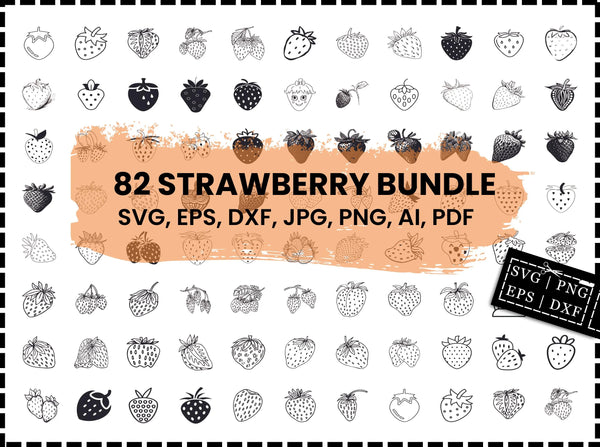 Strawberry SVG Bundle | Strawberry SVG PNG DXF EPS | Strawberry Clipart Cut Files for Cricut | Fruit Silhouette Vector Design