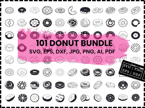 Donut SVG Bundle | Donut SVG PNG DXF EPS | Sprinkle Doughnut Clipart Cut Files for Cricut | Sweet Dessert Vector Design