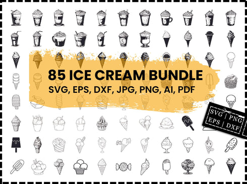 Ice Cream SVG Bundle | Ice Cream Cone SVG PNG DXF EPS | Ice Cream Clipart Cut Files for Cricut | Sweet Dessert Silhouette Vector Design