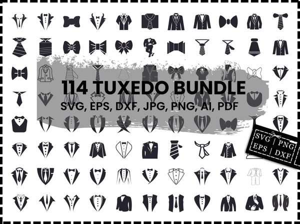Tuxedo SVG Bundle | Suit Tuxedo SVG PNG DXF EPS | Formal Wear Clipart Cut Files for Cricut | Wedding Suit Vector Design