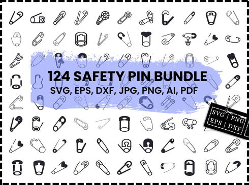 Safety Pin SVG Bundle | Sewing Craft SVG PNG DXF EPS | Safety Pins Cut Files for Cricut | Crafting Clipart Vector Design