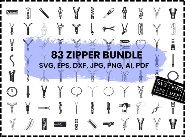 Zipper SVG Bundle | Open Zipper SVG | Zipper PNG DXF EPS | Black Zipper Cut Files for Cricut | Zipper Vector Clipart Design