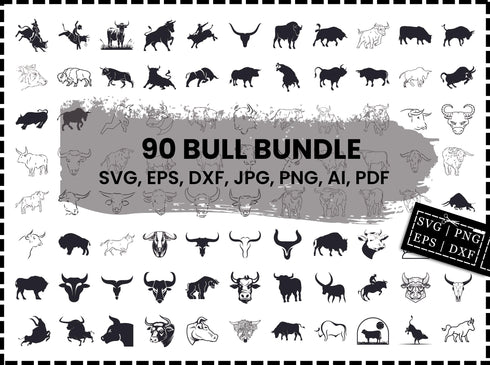 Bull Svg Bundle | Bull Png Bundle | Bull Clipart | Bull Silhouette Svg | Bull Head Svg | Bull Cut Files For Cricut | Farm Animal Svg | Cowgirl Svg
