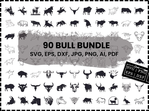 Bull Svg Bundle | Bull Png Bundle | Bull Clipart | Bull Silhouette Svg | Bull Head Svg | Bull Cut Files For Cricut | Farm Animal Svg | Cowgirl Svg