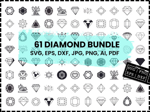Diamond SVG Bundle | Diamond Ring SVG | Diamond Cut Files for Cricut | Diamond Clipart PNG | DXF EPS Vector | Jewelry SVG | Download