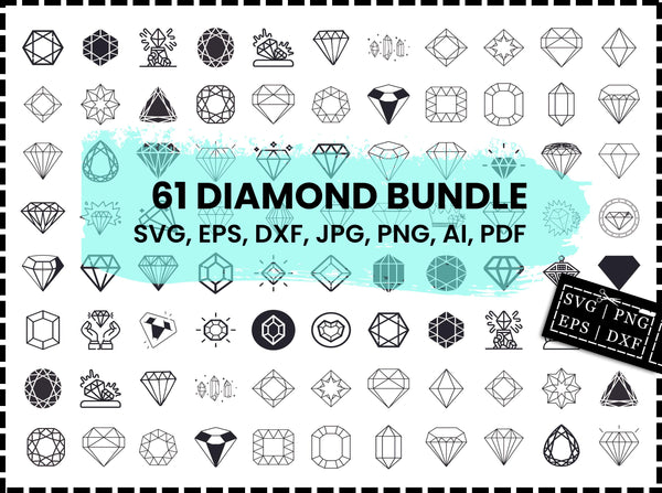 Diamond SVG Bundle | Diamond Ring SVG | Diamond Cut Files for Cricut | Diamond Clipart PNG | DXF EPS Vector | Jewelry SVG | Download