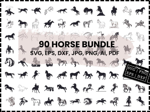 Horse SVG Bundle | Horse Clipart PNG DXF EPS | Horse Silhouette SVG Cut Files for Cricut | Farm Animal Horse Vector Design | Horse SVG Files