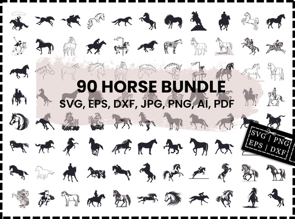 Horse SVG Bundle | Horse Clipart PNG DXF EPS | Horse Silhouette SVG Cut Files for Cricut | Farm Animal Horse Vector Design | Horse SVG Files