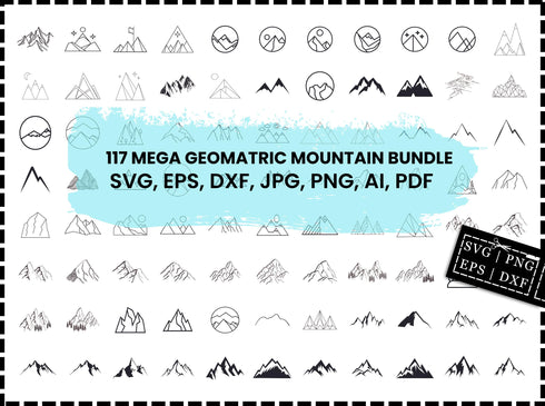Geometric Mountain SVG Bundle | Camping Outdoor Adventure SVG PNG DXF EPS | Mountain Silhouette Landscape Cut Files for Cricut | Nature Vector Design