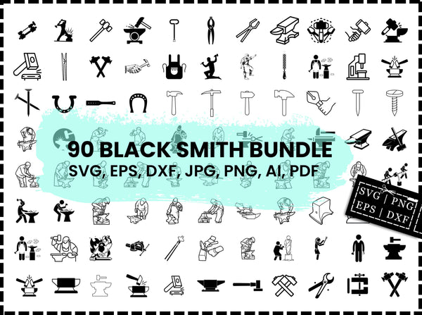 Blacksmith SVG Bundle | Anvil Tongs SVG | Blacksmith Tools SVG PNG DXF EPS | Forge Tool SVG Cut Files for Cricut | Blacksmith Vector Design