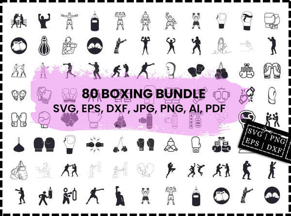 Boxing SVG Bundle | Boxing Gloves SVG PNG DXF EPS | Boxer Silhouette Cut Files for Cricut | Boxing Clipart Vector Design
