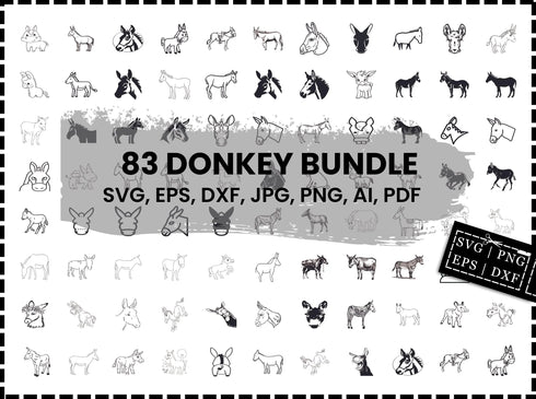 Donkey SVG Bundle | Donkey Head SVG | Farm Animal SVG PNG DXF EPS | Donkey Vector Cut Files | Cute Donkey Clipart SVG Files