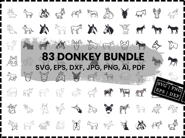 Donkey SVG Bundle | Donkey Head SVG | Farm Animal SVG PNG DXF EPS | Donkey Vector Cut Files | Cute Donkey Clipart SVG Files