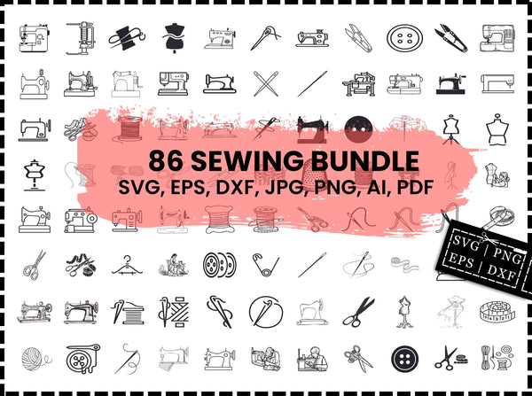 Sewing SVG Bundle | Sewing Machine SVG PNG DXF EPS | Sewing Clipart Cut Files for Cricut | Craft Sewing Vector Design