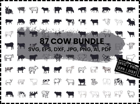 Cow SVG Bundle | Cute Cow SVG | Cow Head Face SVG PNG DXF EPS | Farm Animal SVG Files for Cricut | Cow Clipart Vector Design