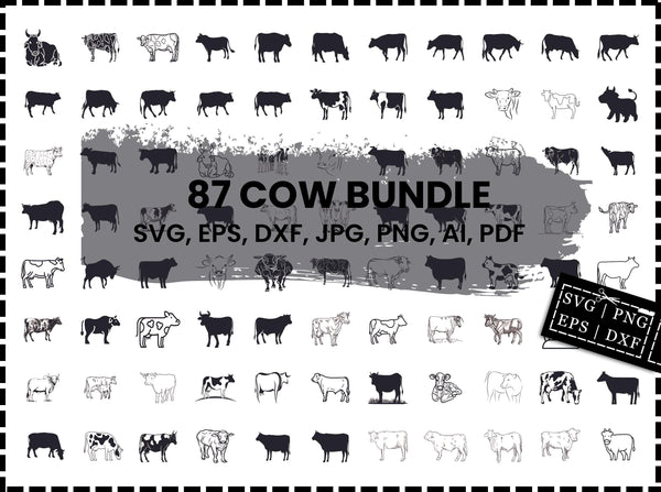 Cow SVG Bundle | Cute Cow SVG | Cow Head Face SVG PNG DXF EPS | Farm Animal SVG Files for Cricut | Cow Clipart Vector Design