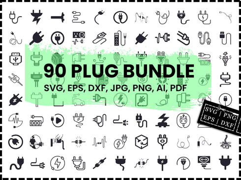 Plug SVG Bundle | Electrical Plug SVG | Cable Plug Clipart PNG | Plug Silhouette | Cricut Cut Files | Power Plug SVG | Download