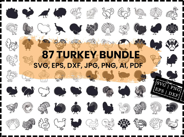 Turkey SVG Bundle | Turkey Silhouette SVG PNG DXF EPS | Turkey Hunting Clipart Cut Files for Cricut | Farm Animal Vector Design