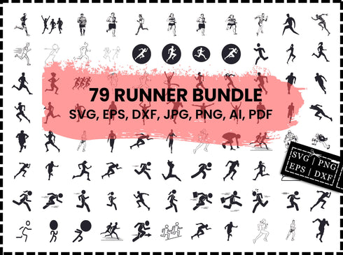 Runner SVG Bundle | Running SVG | Runner PNG DXF EPS | Running Man & Woman SVG Cut Files for Cricut | Fitness Run Clipart Design