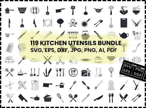 Kitchen Utensils SVG Bundle | Cooking Utensils SVG | Kitchen Items SVG | Cricut Cut Files | Kitchen Tools Clipart | SVG Bundle Download