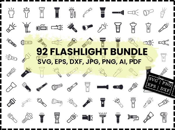 Flashlight SVG Bundle | Flashlight SVG PNG DXF EPS | Torch Light Cut Files for Cricut | Flashlight Vector Clipart Design
