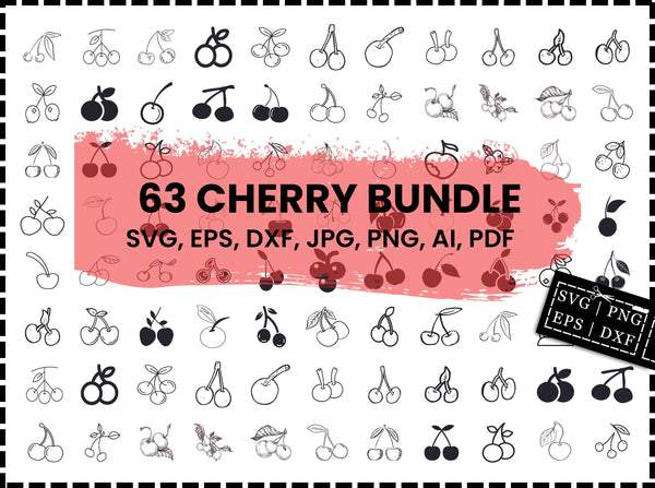 Cherry SVG Bundle | Cherry SVG PNG DXF EPS | Cherries Clipart Cut Files for Cricut | Fruit Silhouette Vector Design | Summer SVG