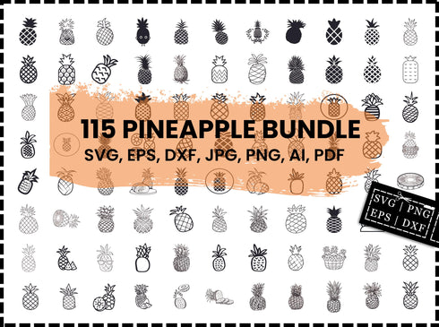 Pineapple SVG Bundle | Pineapple SVG PNG DXF EPS | Pineapple Clipart Cut Files for Cricut | Tropical Fruit Silhouette Vector Design