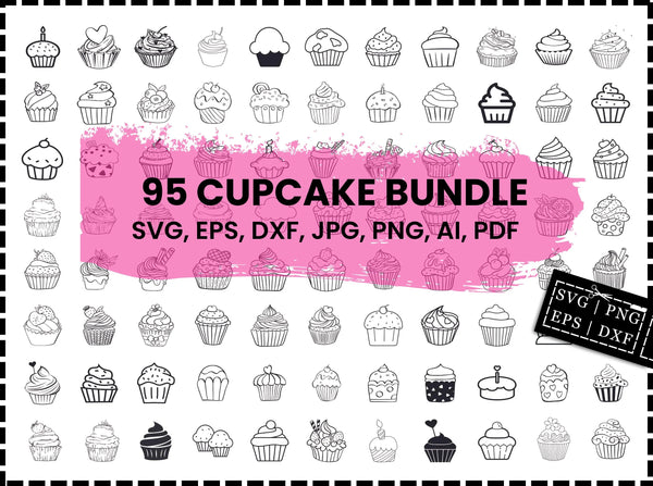 Cupcake SVG Bundle | Cupcake SVG PNG DXF EPS | Cupcake Clipart Cut Files for Cricut | Cake Silhouette Vector Design