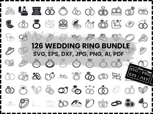 Wedding Ring SVG Bundle | Engagement Diamond Ring SVG PNG DXF EPS | Wedding Ring Clipart Cut Files for Cricut | Love Jewelry Vector Design