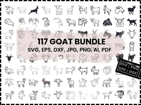 Goat SVG Bundle | Goat Head Face SVG PNG DXF EPS | Farm Animal Goat Clipart Cut Files for Cricut | Goat Vector Design
