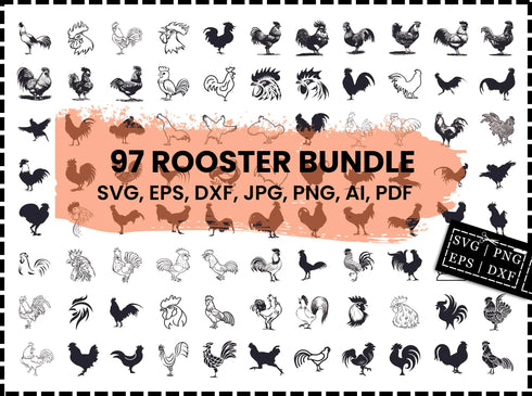Rooster SVG Bundle | Rooster SVG PNG DXF EPS | Farm Animal Rooster Clipart Cut Files for Cricut | Chicken Vector Design