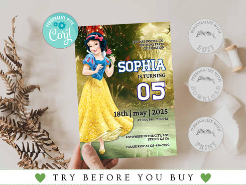Snow White Invitation, Snow White Birthday, Snow White Party, Snow White Editable Invitation, Snow White Printable File, Corjl