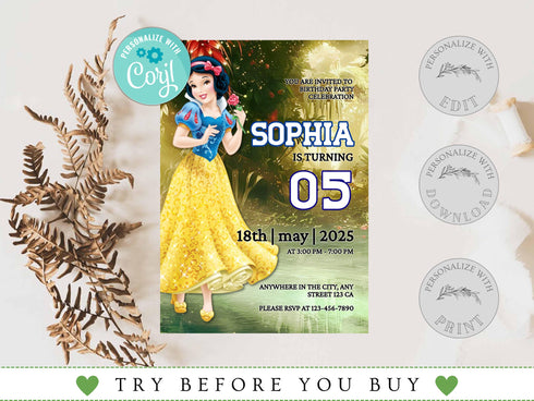 Snow White Invitation, Snow White Birthday, Snow White Party, Snow White Editable Invitation, Snow White Printable File, Corjl