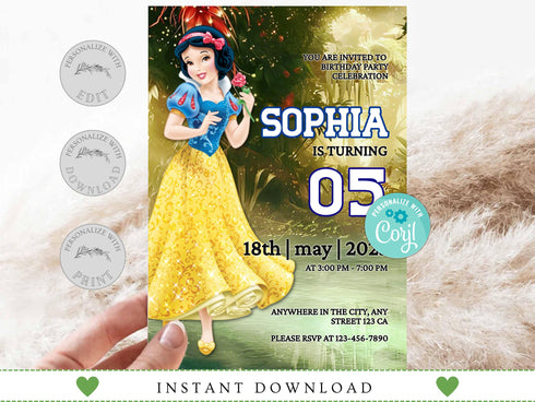 Snow White Invitation, Snow White Birthday, Snow White Party, Snow White Editable Invitation, Snow White Printable File, Corjl