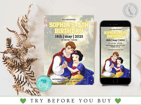 Snow White Birthday Invitation, Princess Birthday Invitation, Instant Download, Princess Snow White Invitation, Snow White Party, Corjl