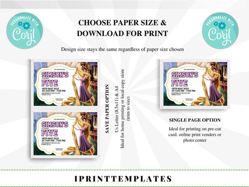 Tangled Birthday Invitation, Princess Birthday Invitation, Diy Birthday Invites Girl, Rapunzel Editable Invitation, Princess Invites