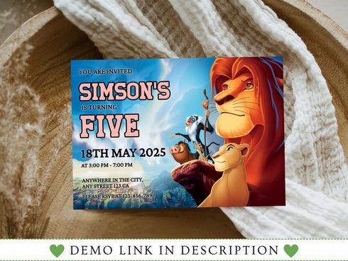 Lion King Birthday Invitation Editable Template, Printable Lion King Kids Party Invite, Personalized Lion King Theme Birthday Party