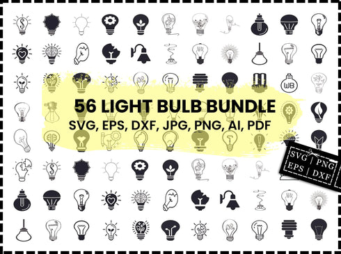 Light Bulb SVG Bundle | Idea Lightbulb SVG | Creativity Bulb PNG DXF EPS | Light Bulb Vector Cut Files | Innovation SVG Clipart