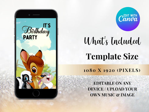 Bambi Birthday Video Invitation, Bambi Kids Birthday Party Digital Invitation, Bambi Theme Birthday Party Digital Invite