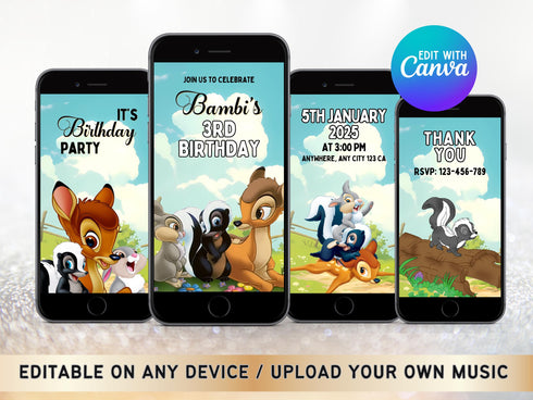 Bambi Birthday Video Invitation, Bambi Kids Birthday Party Digital Invitation, Bambi Theme Birthday Party Digital Invite