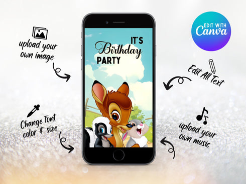 Bambi Birthday Video Invitation, Bambi Kids Birthday Party Digital Invitation, Bambi Theme Birthday Party Digital Invite