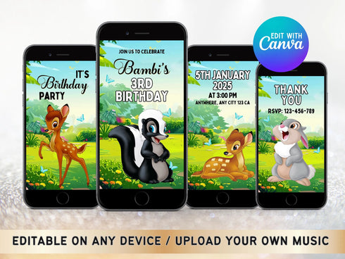Bambi Invitation, Bambi Birthday Invite, Digital Bambi Birthday Invitation, Woodland Invite, Deer Birthday Invitation, Bambi Party Invite