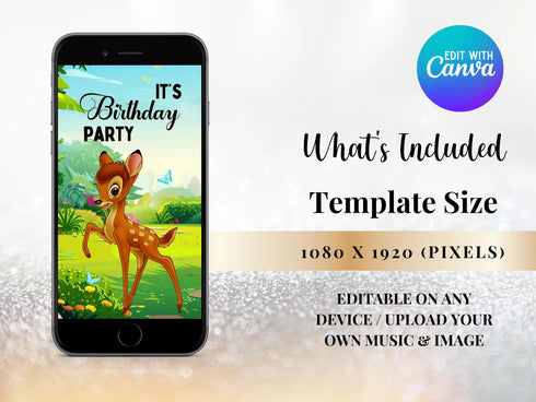 Bambi Invitation, Bambi Birthday Invite, Digital Bambi Birthday Invitation, Woodland Invite, Deer Birthday Invitation, Bambi Party Invite