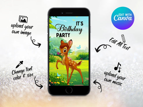 Bambi Invitation, Bambi Birthday Invite, Digital Bambi Birthday Invitation, Woodland Invite, Deer Birthday Invitation, Bambi Party Invite