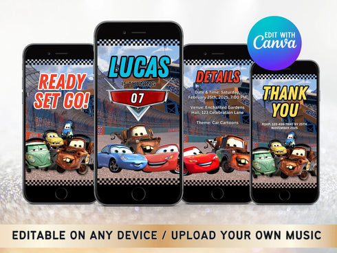 Cars Birthday Video Invitation, Cars Animated Invitation, Cars Birthday Invitation, Video Invitation for Boy, Cars Animated Invite Video