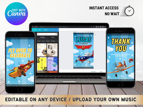 Editable Airplane Birthday Video Animated Invitation, Airplane Party Video Invitation, Pilot Birthday Invitation, Airplane Phone Invite