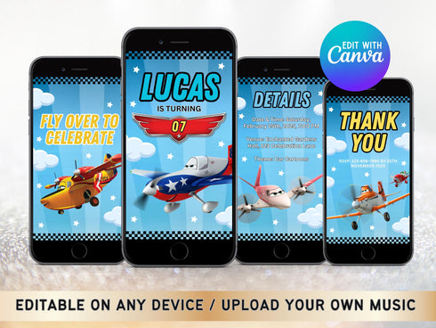 Editable Airplane Birthday Video Animated Invitation, Airplane Party Video Invitation, Pilot Birthday Invitation, Airplane Phone Invite